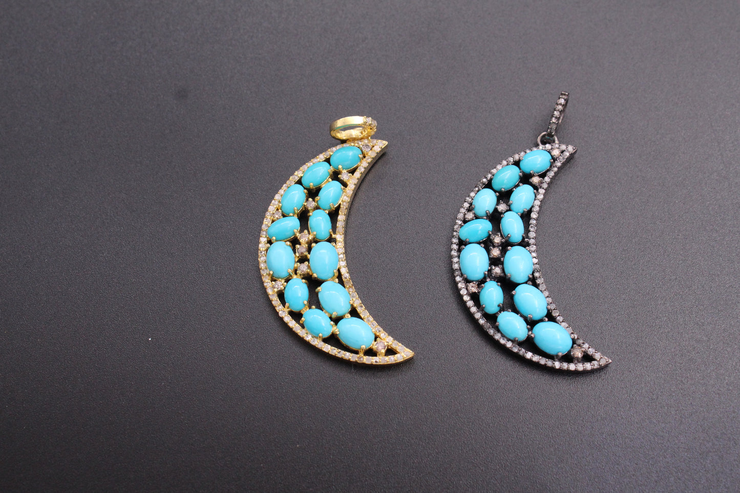 Crescent Moon Diamond & Gemstones Pendant