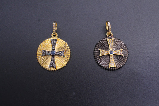 Round with Cross Diamond & Blue Sapphire Pendant