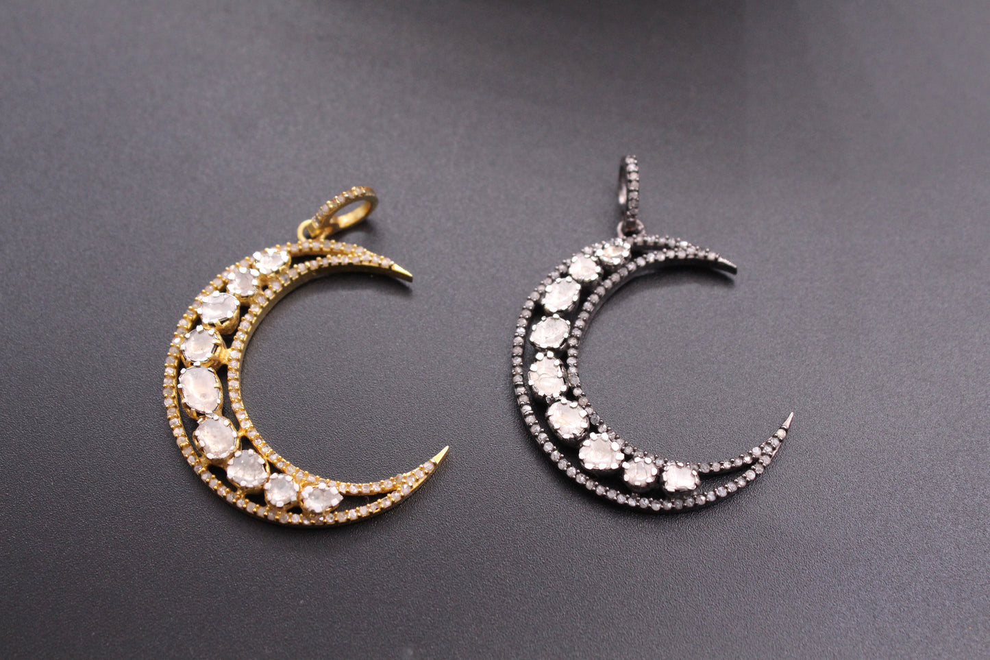 Crescent Moon Diamond & Polki Pendant