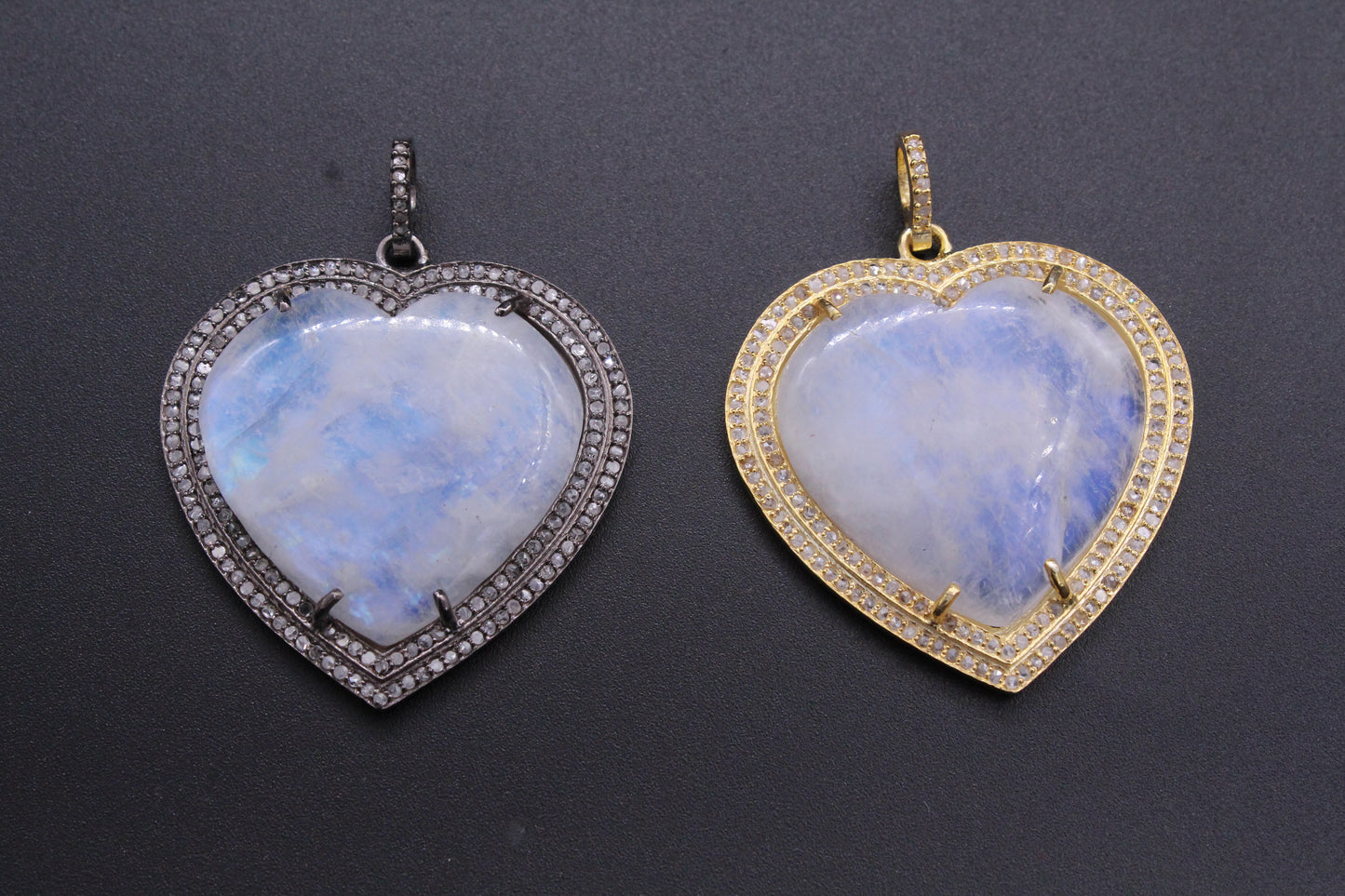Double Row Heart Diamond & Gemstones Pendant