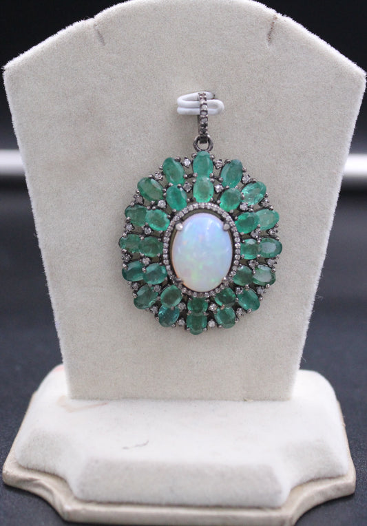 Flower Diamond & Gemstones Pendant