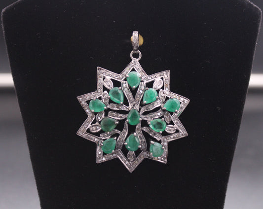 Flower Diamond And Emerald Pendant