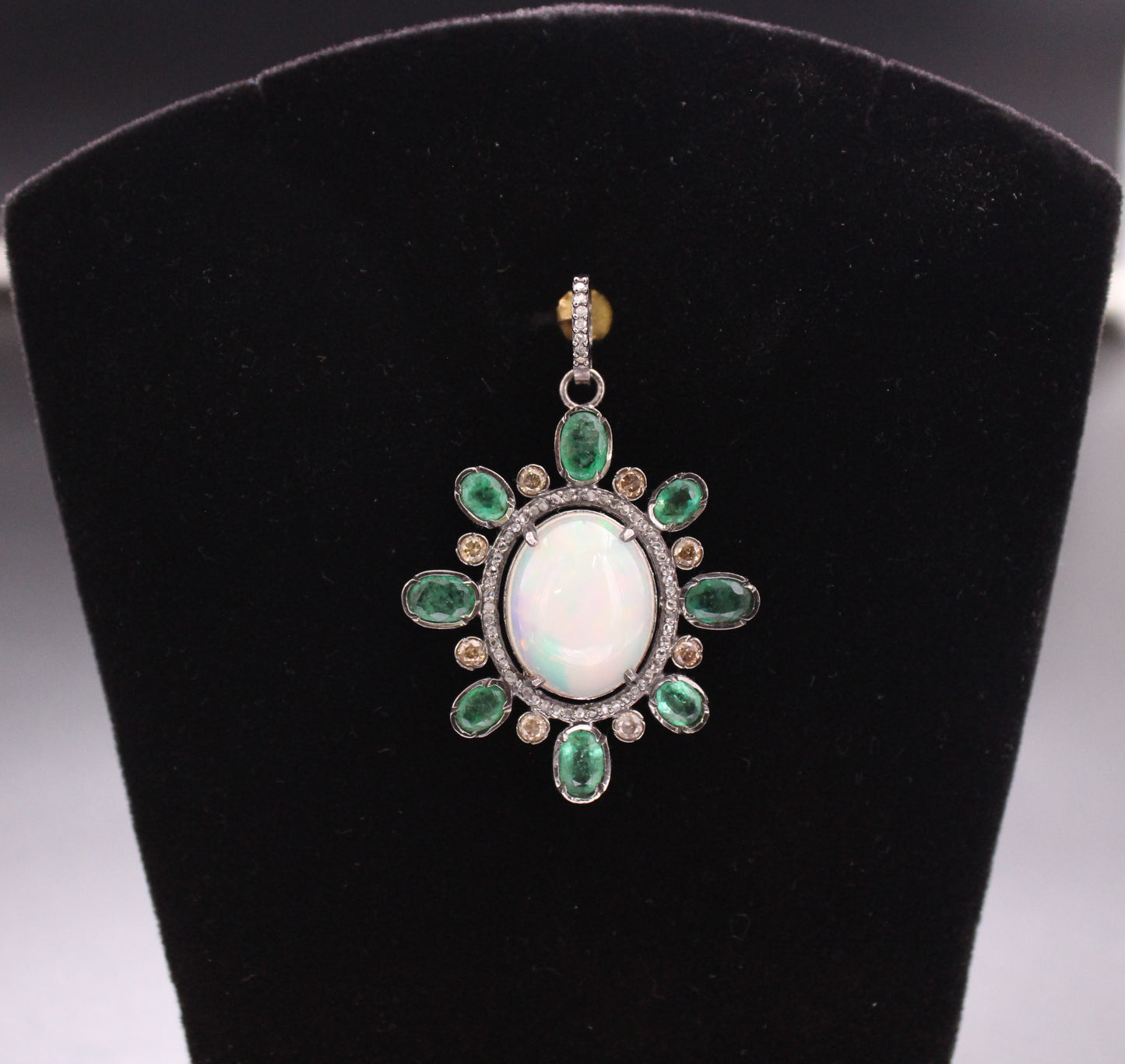 Flower Diamond & Opal With Gemstones Pendant