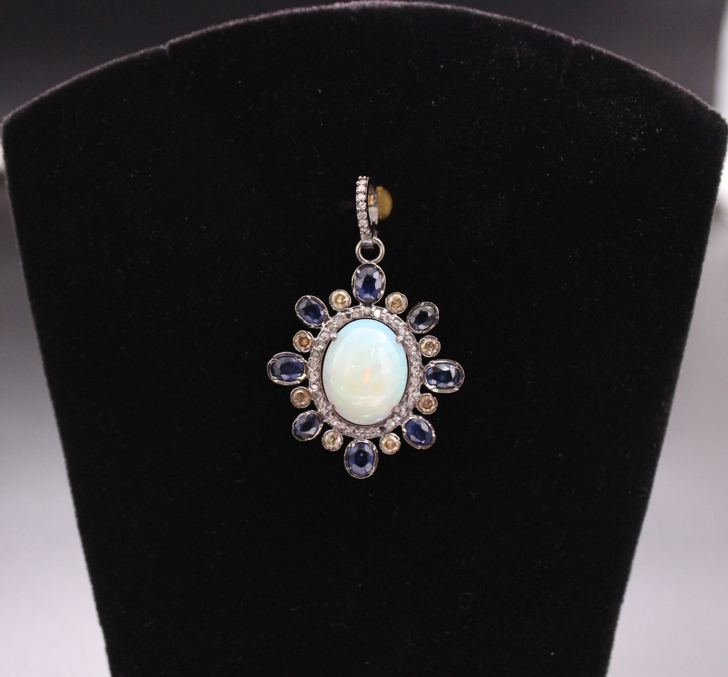 Flower Diamond & Opal With Gemstones Pendant