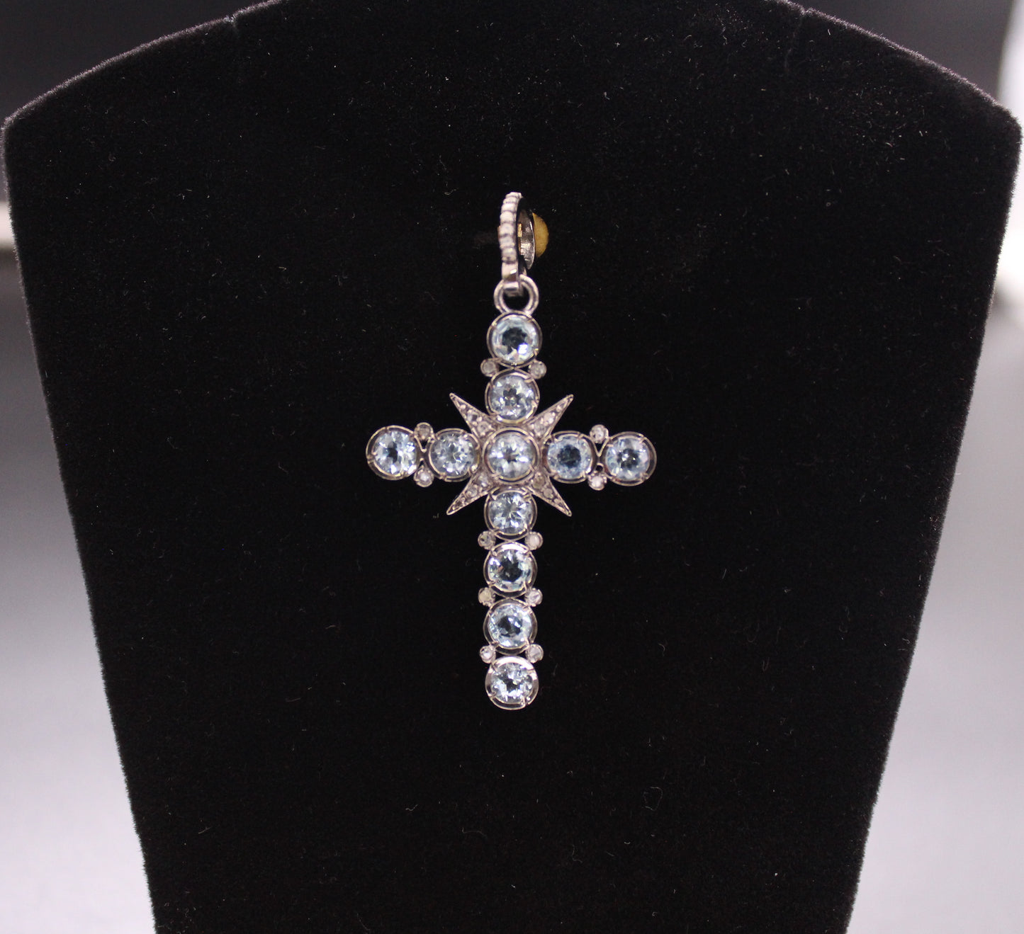 Small Cross Diamond & Gemstones Pendant
