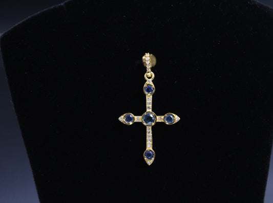 Cross Diamond Pendant with Blue Sapphire