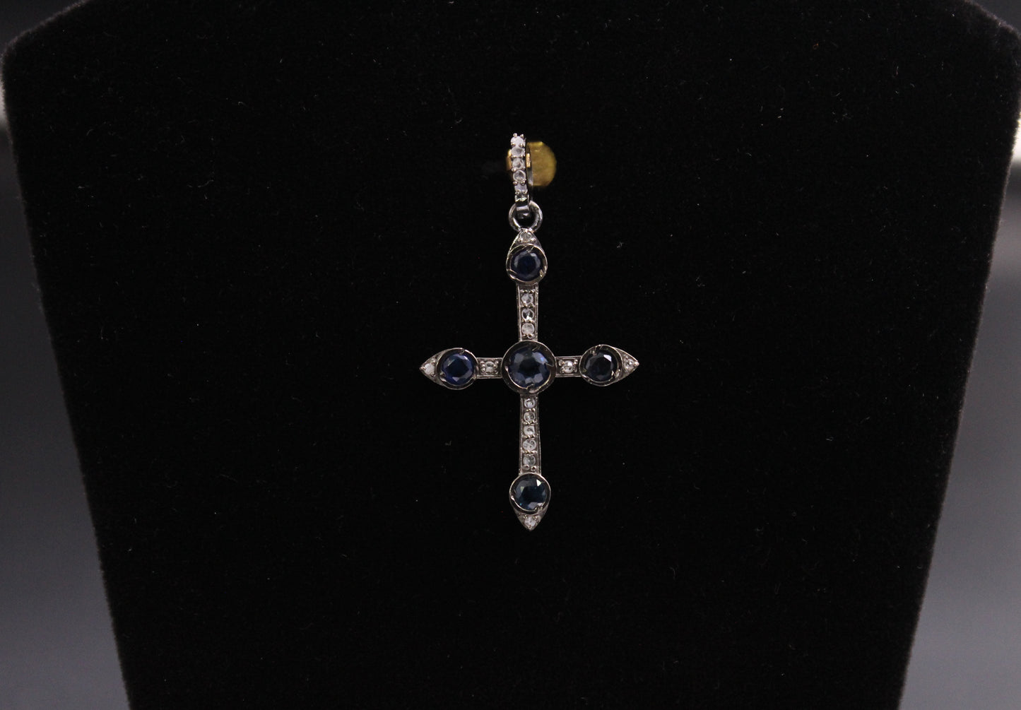 Cross Diamond Pendant with Blue Sapphire