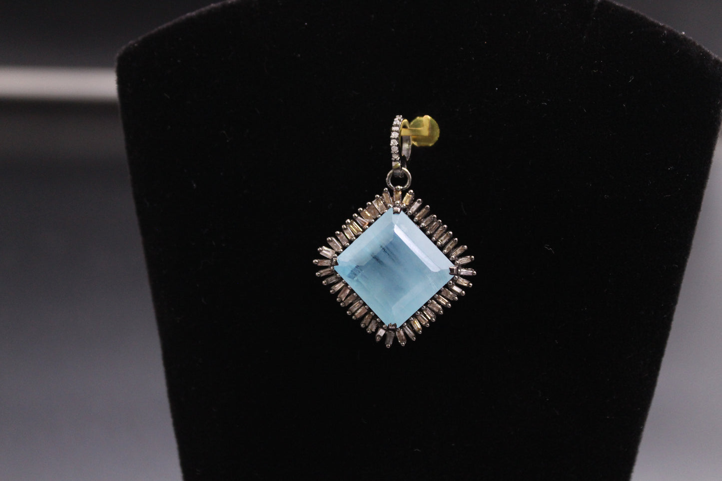 Aqua Marine and Blue Sapphire Pendant with Diamond and Baguette
