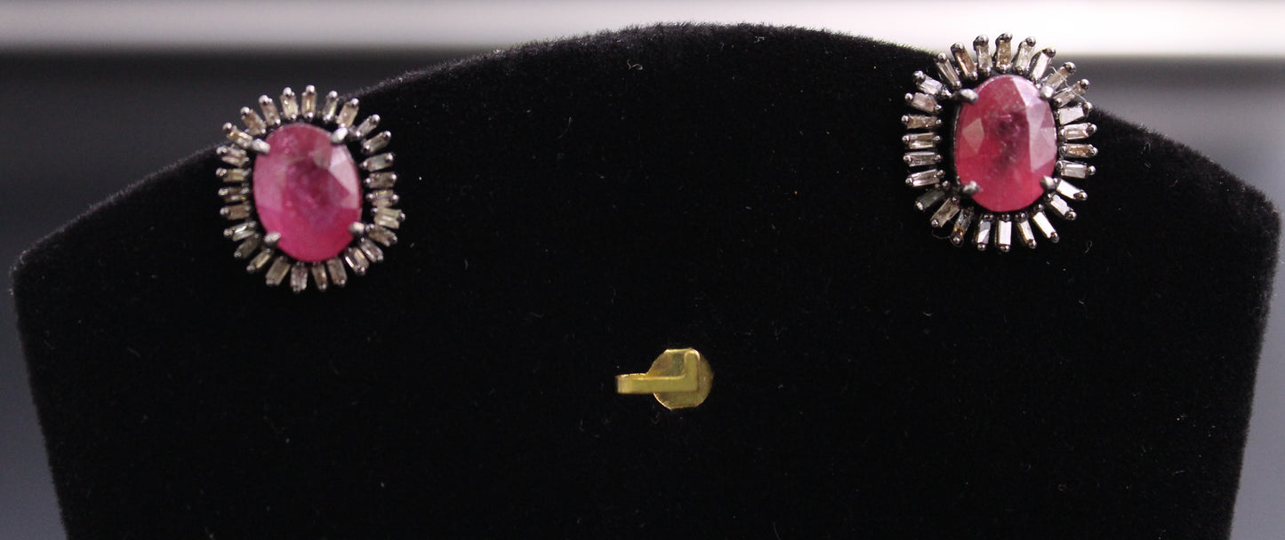 Round Baguette and Gemstones Earring
