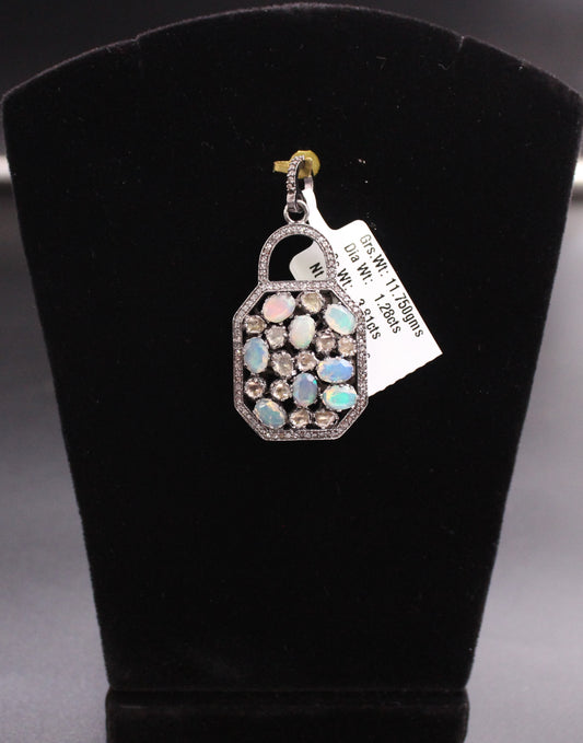Lock Pendant Diamond & Gemstone