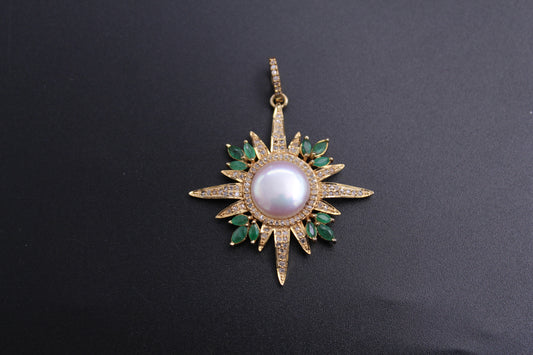 Star Pendant Diamond with Pearl or Emerald