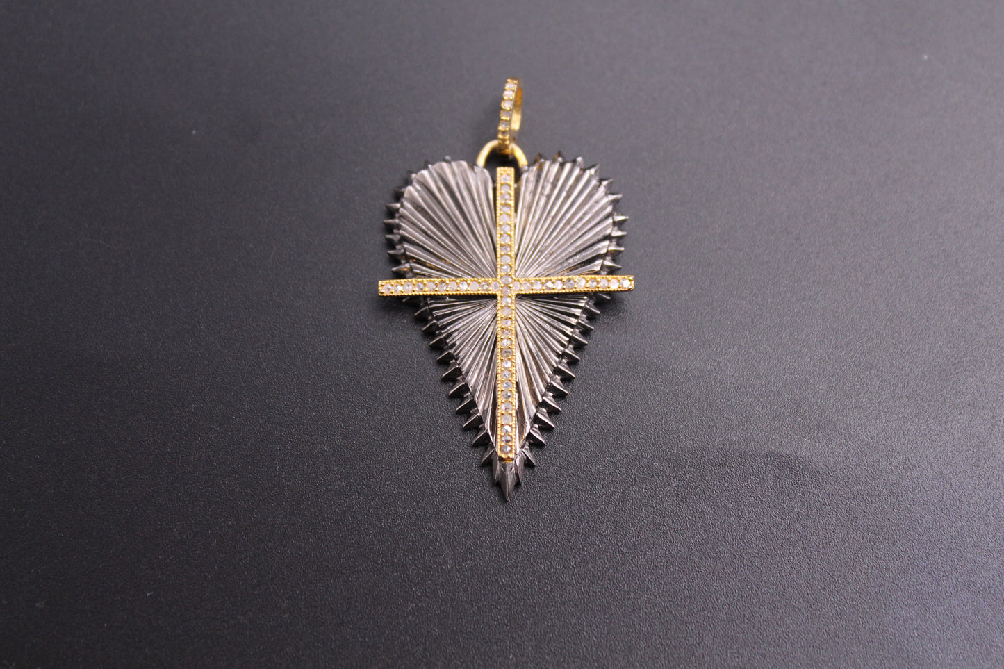 Heart Cross Diamond Pendant in Two Tone
