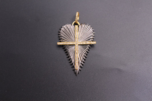 Heart Cross Diamond Pendant in Two Tone