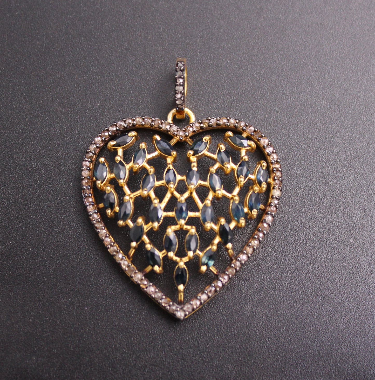 Heart Design Pendant with Diamond and Gemstone