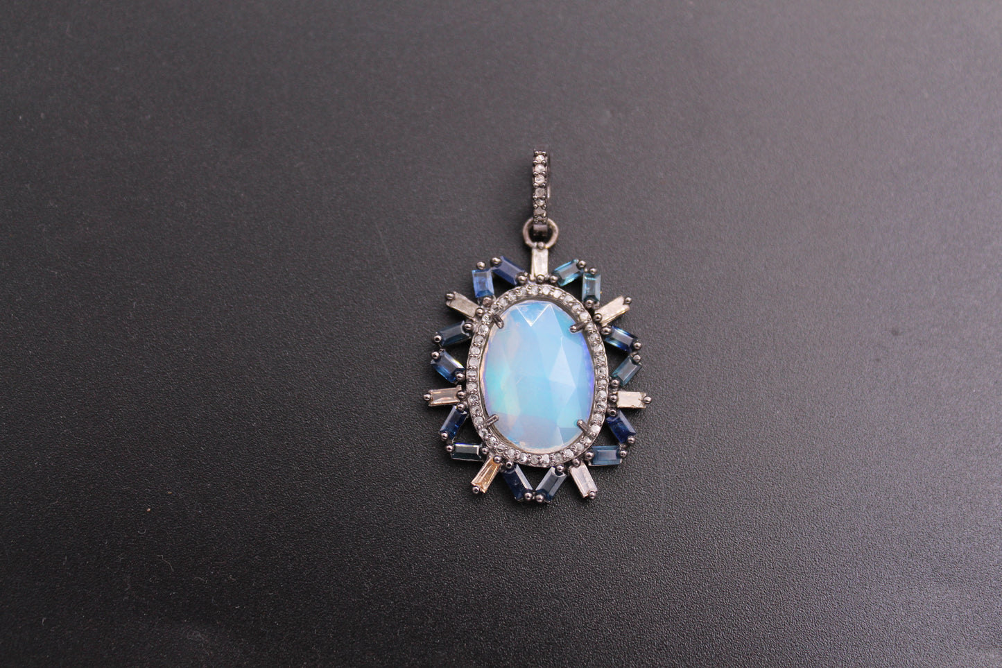 Flower Diamond or Baguette with Gemstone Pendant
