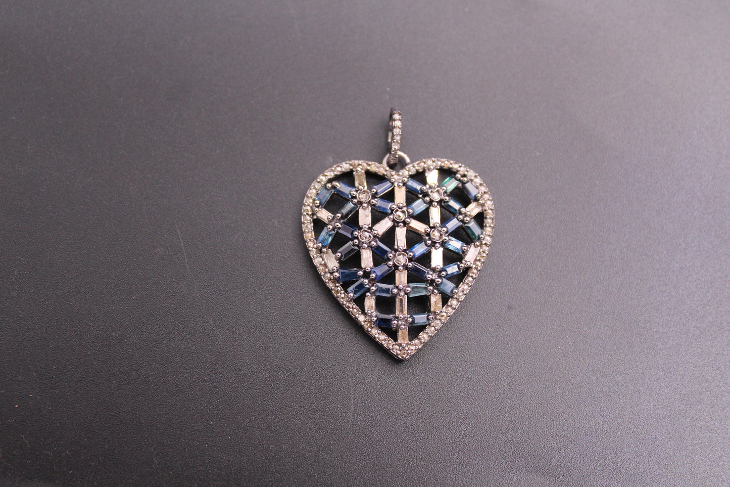 Heart Diamond or Baguette with Blue Sapphire Pendant