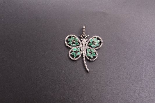 Butterfly Diamond Pendant with Gemstone and Polki Pendant