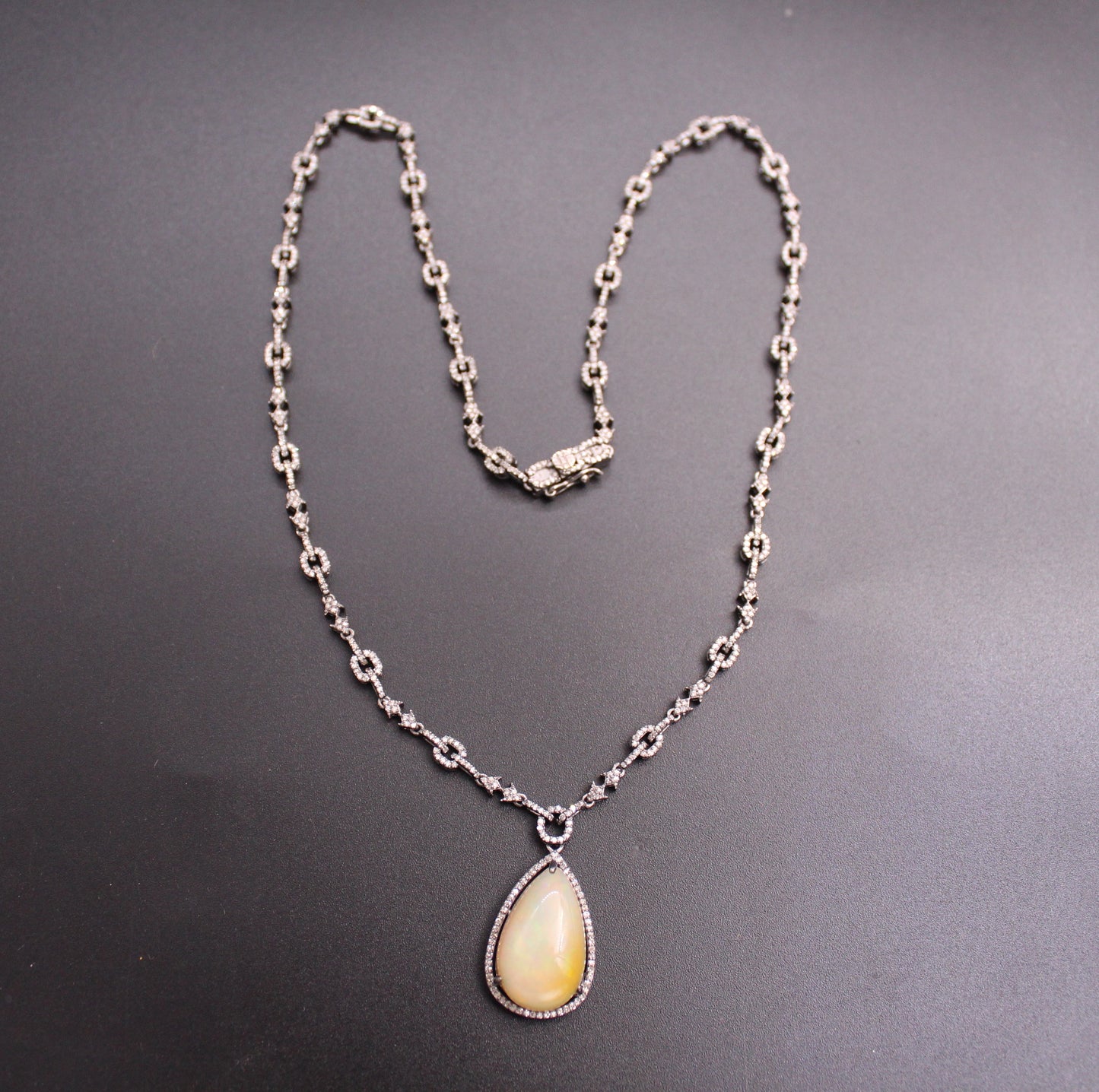 Drop Opal Diamond Necklace