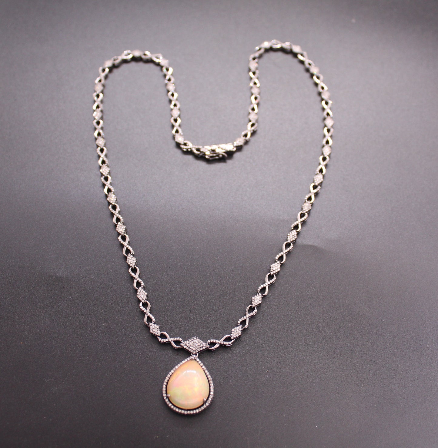 Drop Opal Diamond Necklace