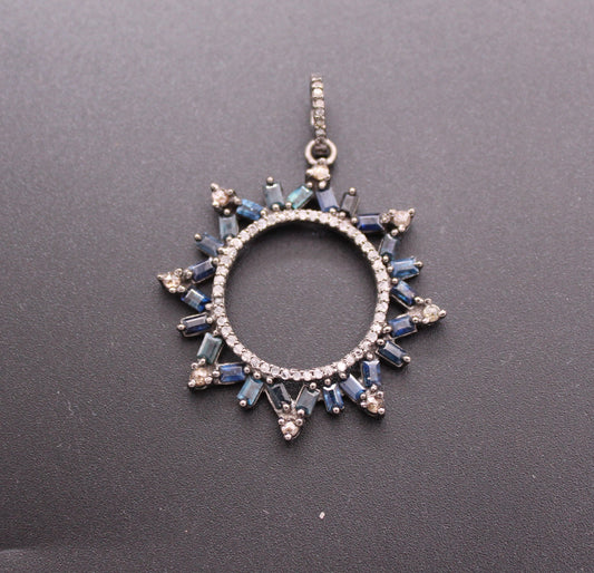 Flower Diamond and Blue Sapphire Pendant