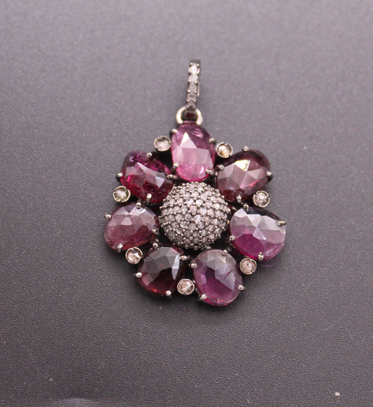 Flower Diamond and Gemstone Pendant
