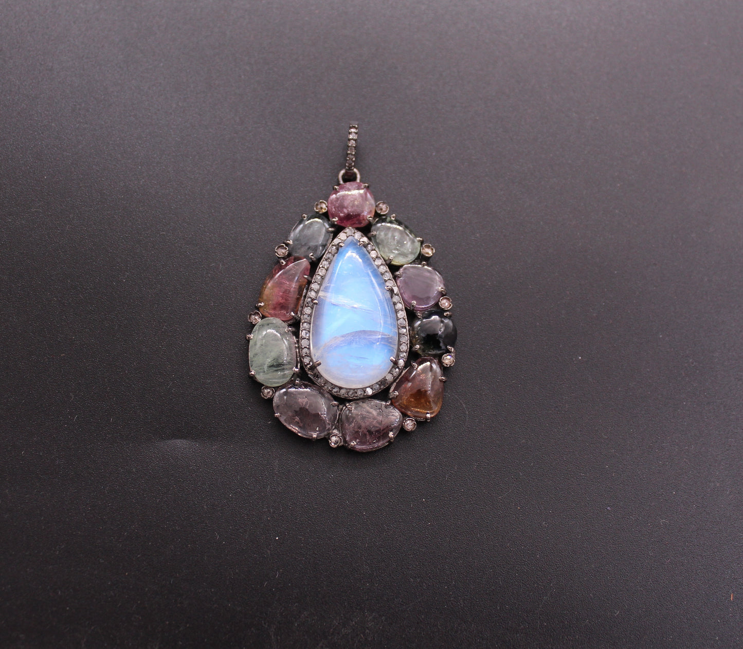 Drop Diamond With Gemstone Pendant