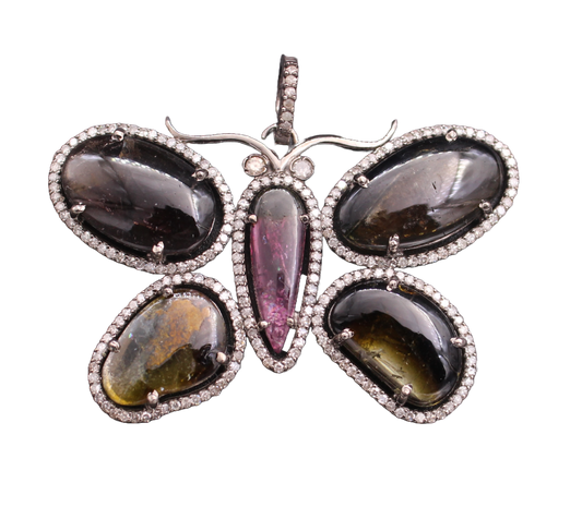 Butterfly Diamond and Multi stone Pendant
