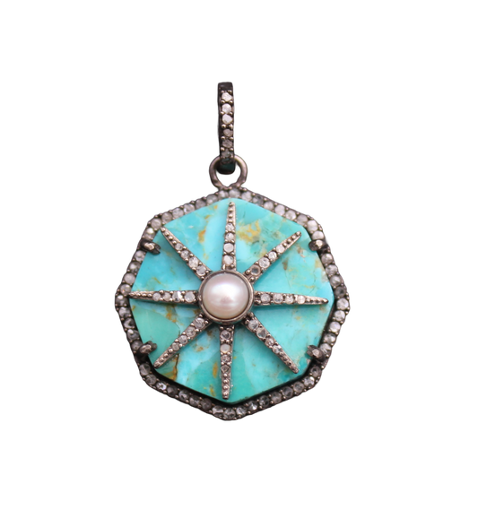 Star Design Diamond and Turquoise Pendant
