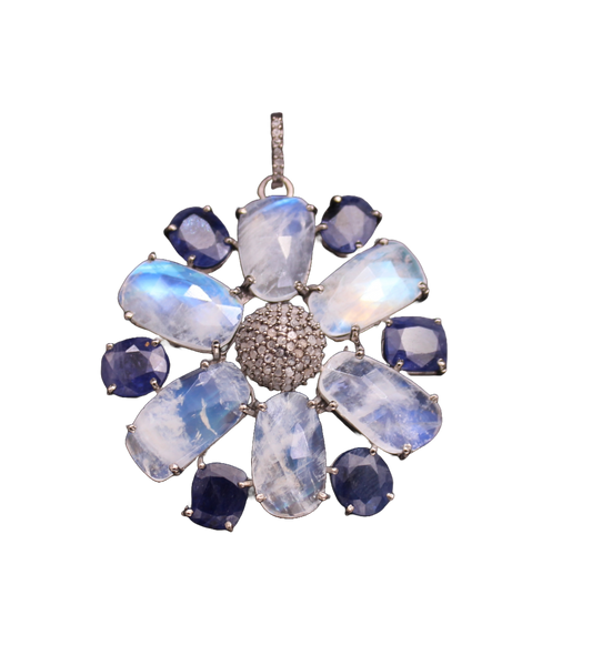 Flower Design Diamond and Gemstone Pendant