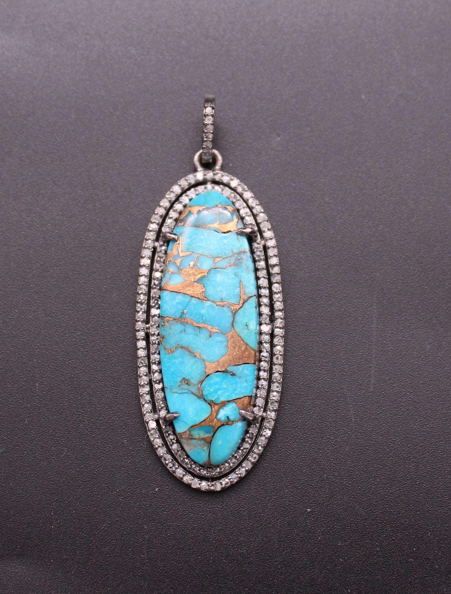Double Layer Oval Diamond and Gemstone Pendant