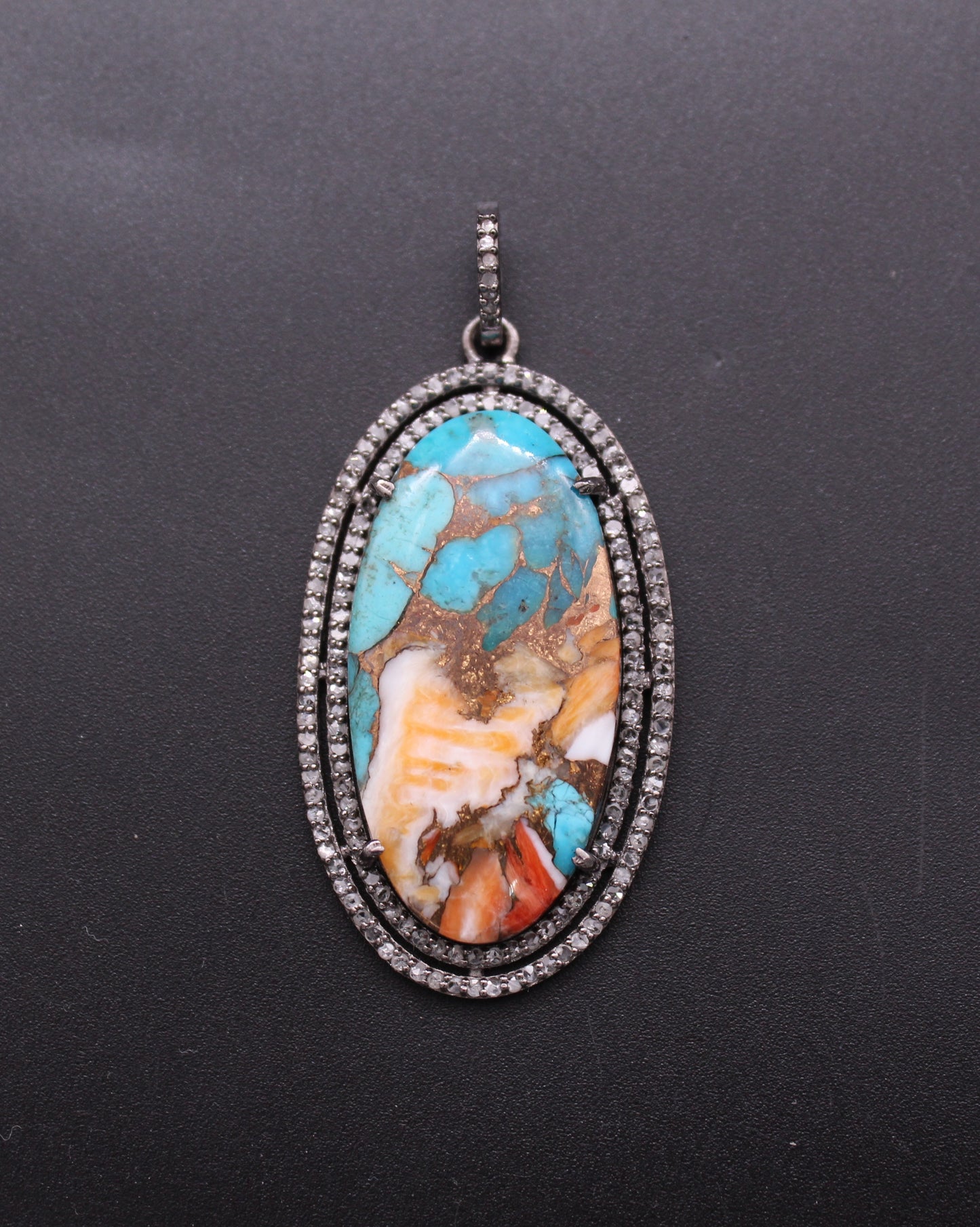 Double Layer Oval Diamond and Gemstone Pendant