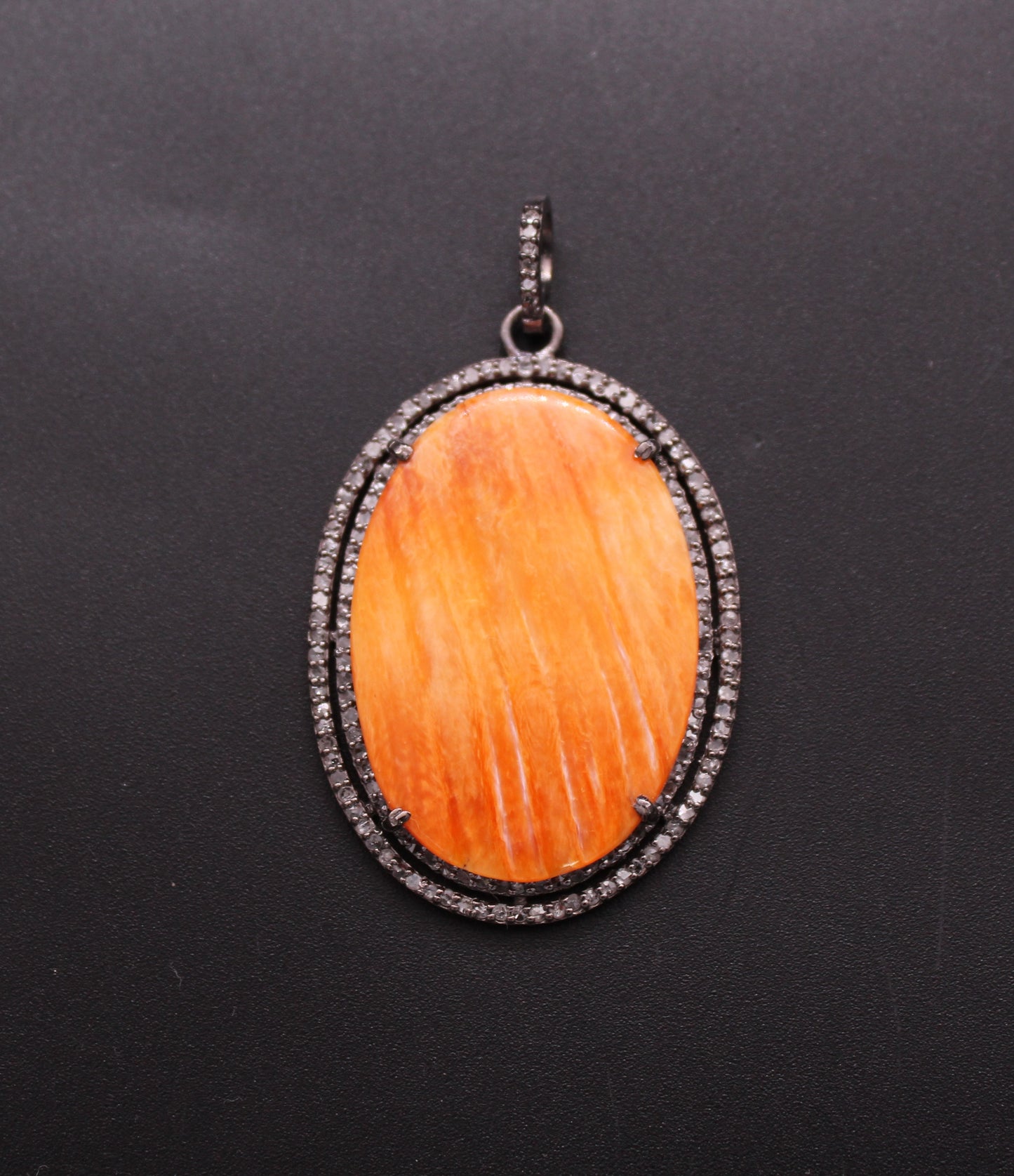 Double Layer Oval Diamond and Gemstone Pendant