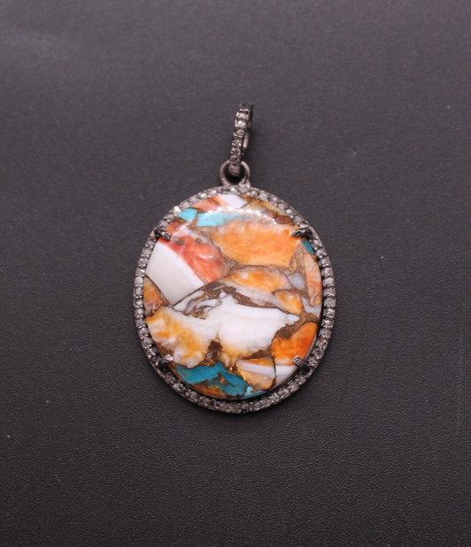 Oval Diamond and Gemstone Pendant