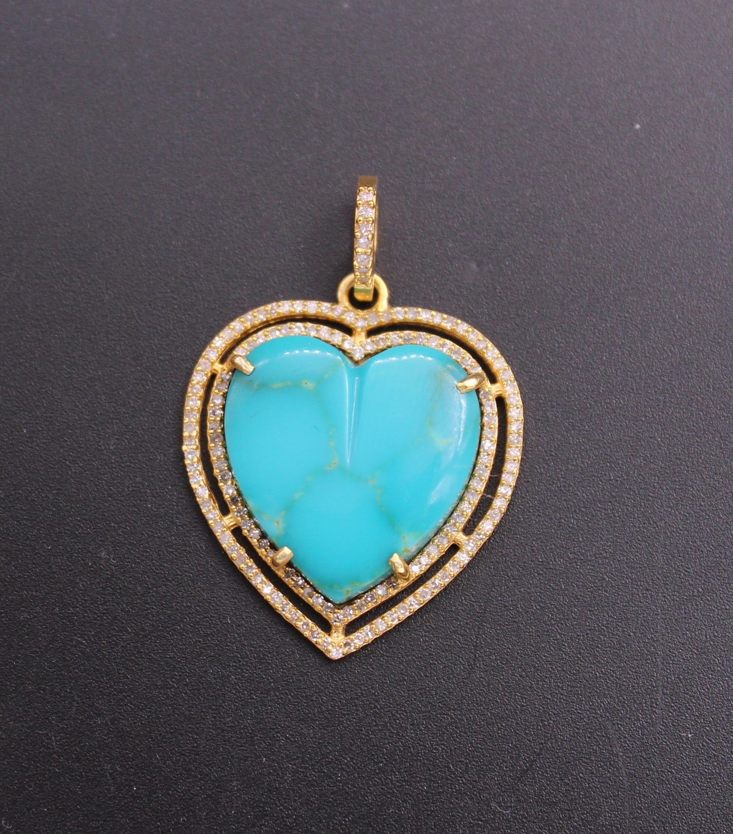 Double Layer Heart Diamond and Turquoise Pendant