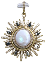 Sun Diamond with Blue Sapphire and Pearl Pendant