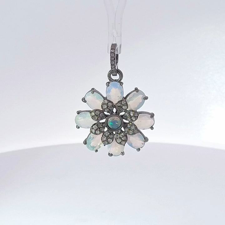 Flower Diamond and Turquoise Pendant