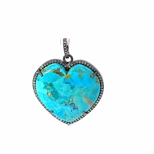 Single Row Heart Diamond & Gemstones Pendant