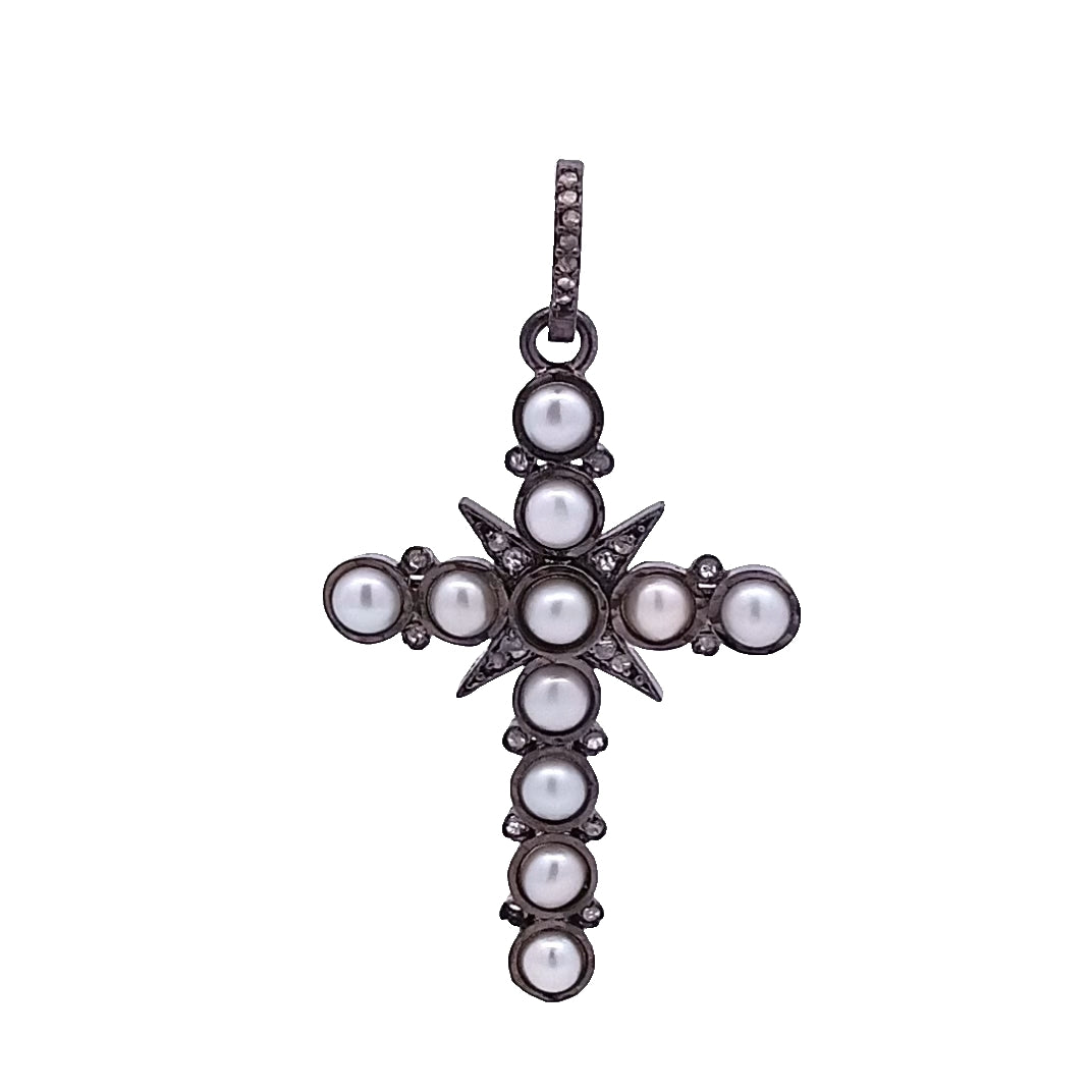 Small Cross Diamond & Gemstones Pendant