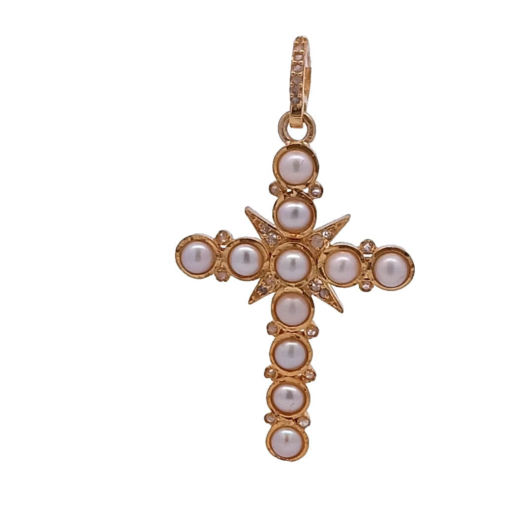 Small Cross Diamond & Gemstones Pendant