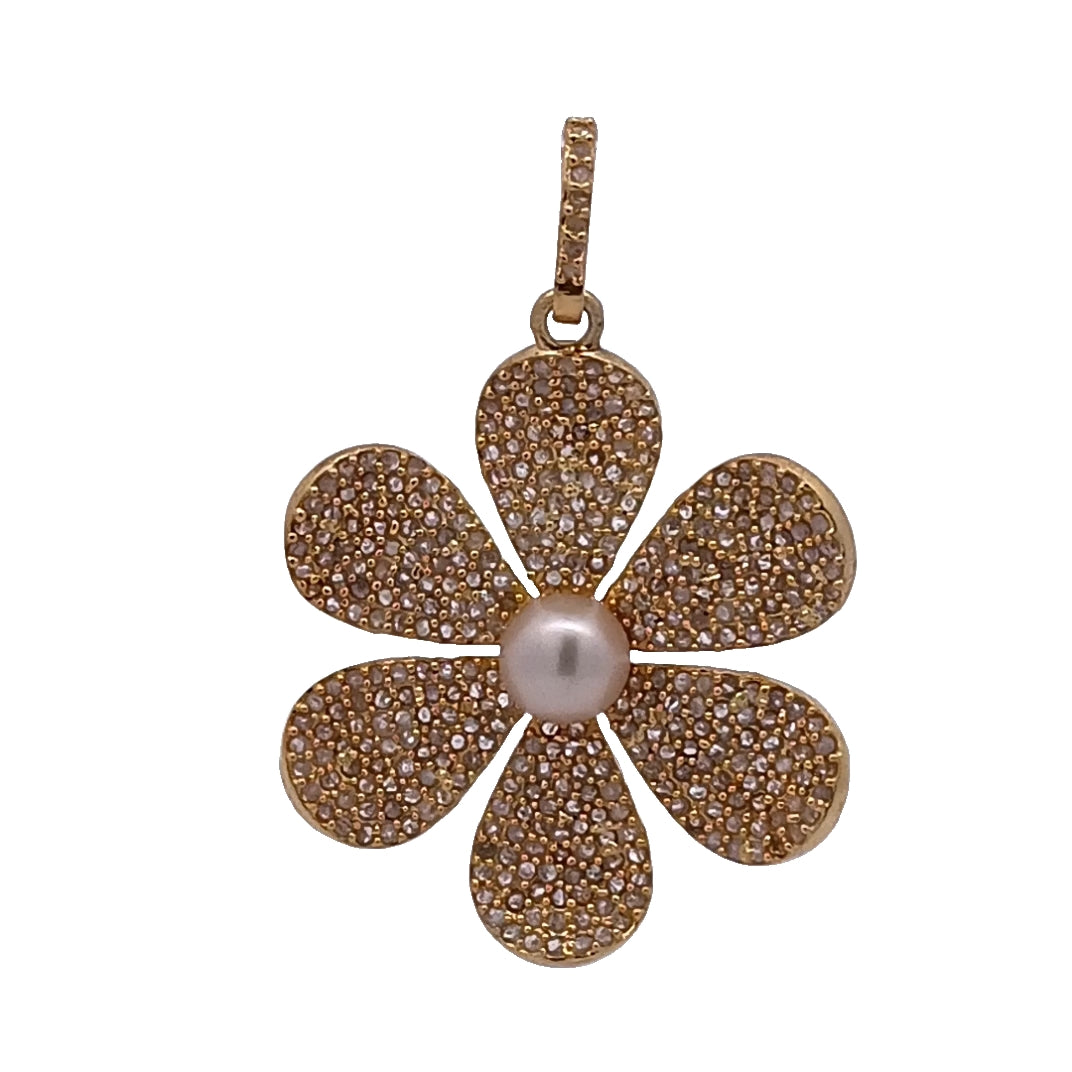 Pave Flower Diamond with Pearl Pendant
