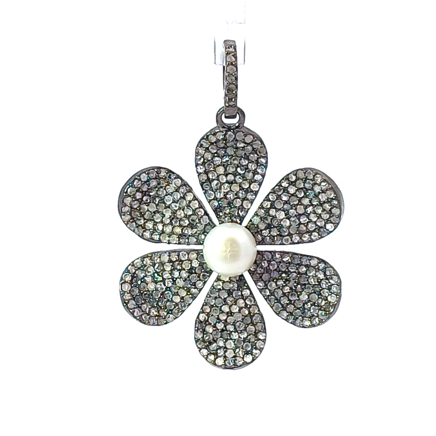 Pave Flower Diamond with Pearl Pendant