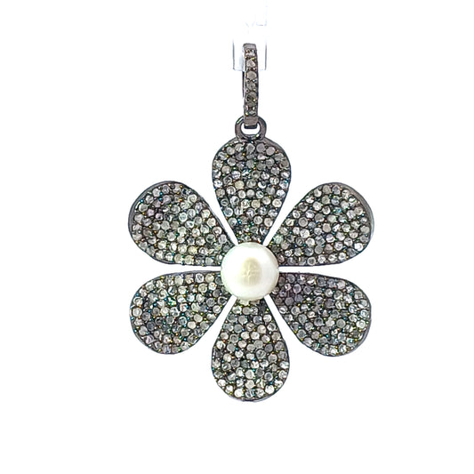 Pave Flower Diamond with Pearl Pendant