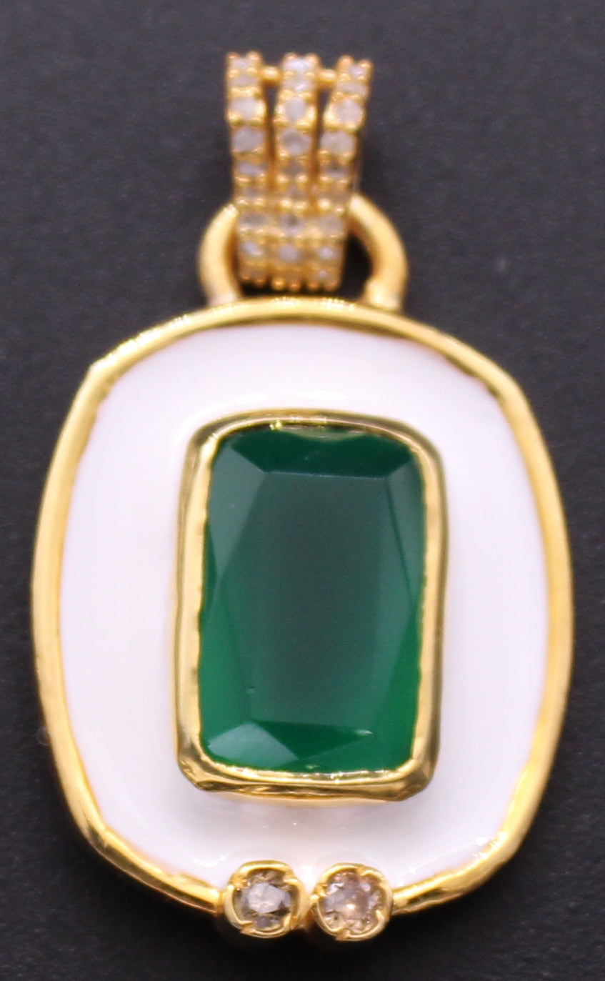 Rectangle Enamel with Stone Diamond Charm