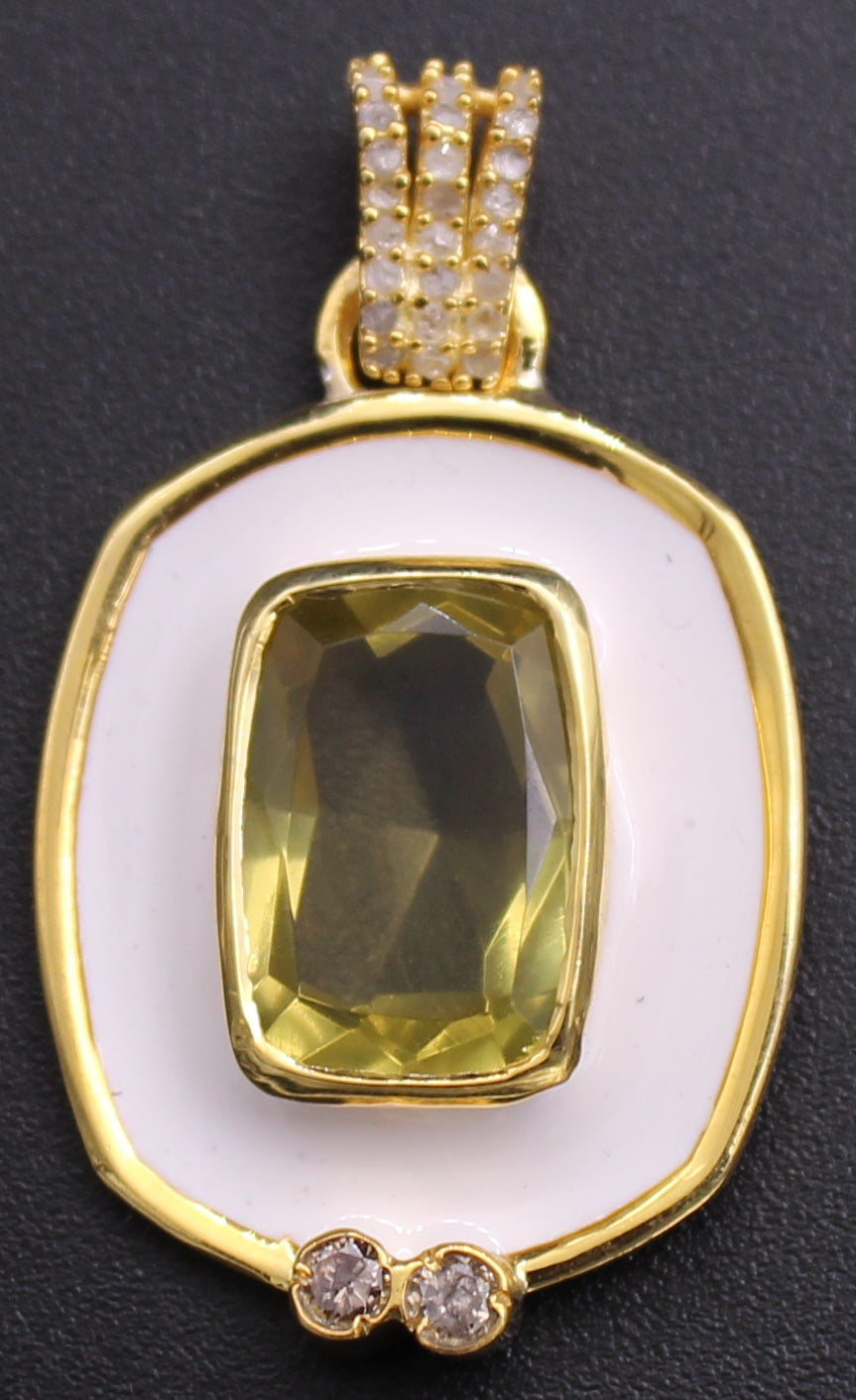 Rectangle Enamel with Stone Diamond Charm