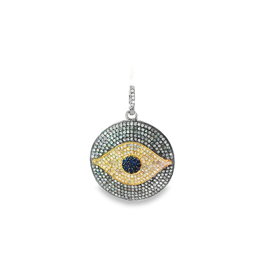 Round Eye Diamond and Blue Sapphire Pendant