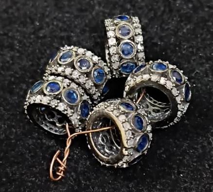 Round Diamond Ruby and Sapphire Bead