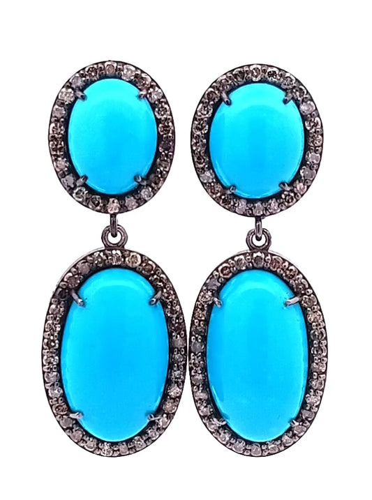 Diamond & Turquoise Oval Earring