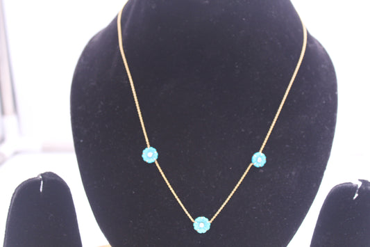 3 Diamond Flower Gold Chain in 14kt Gold