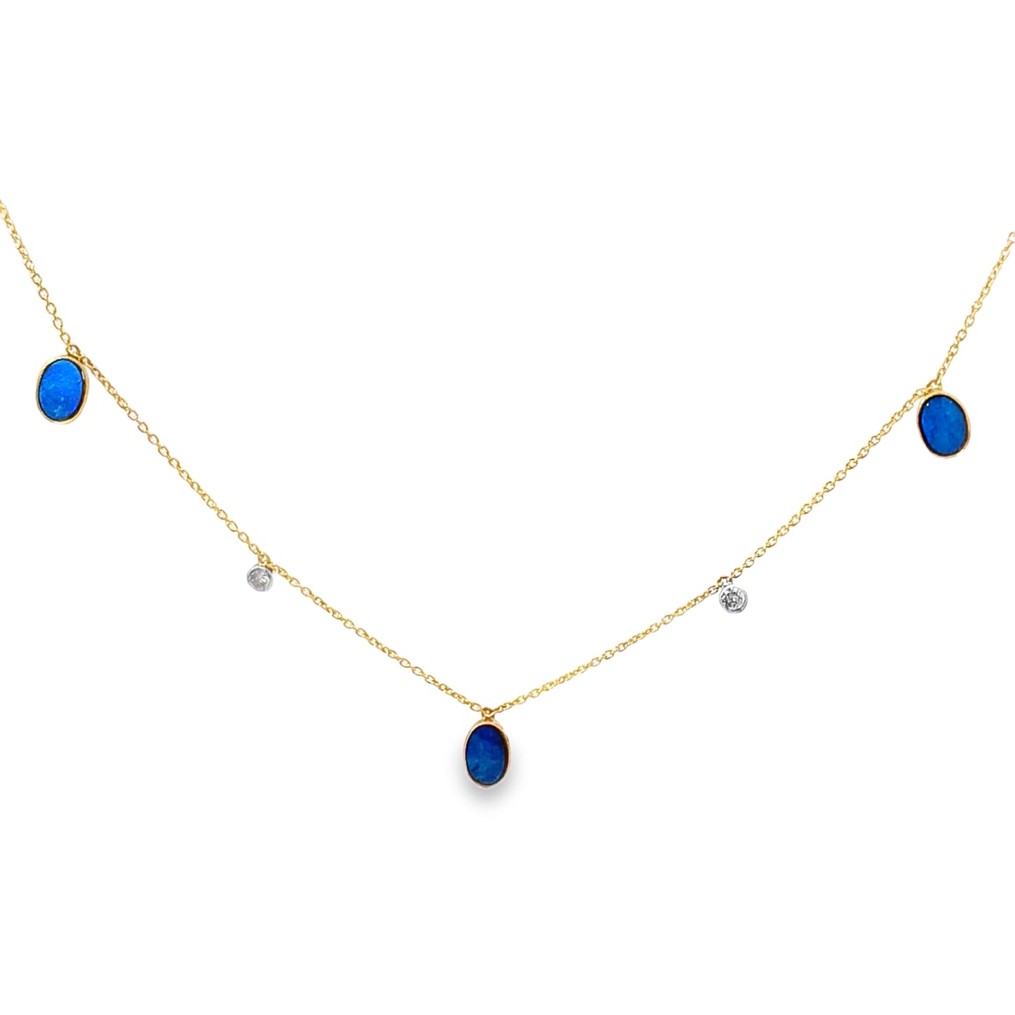 14 kt Gold,Diamond and Oval-Cut Opal Necklace