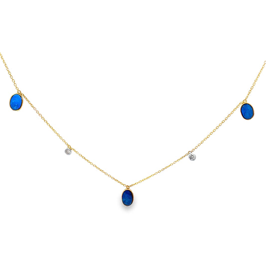 14 kt Gold,Diamond and Oval-Cut Opal Necklace
